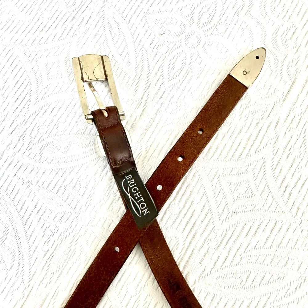 Brighton Silver Ranger Buckle Brown Leather Belt Sz L 34 B2807 - Picture 7 of 13